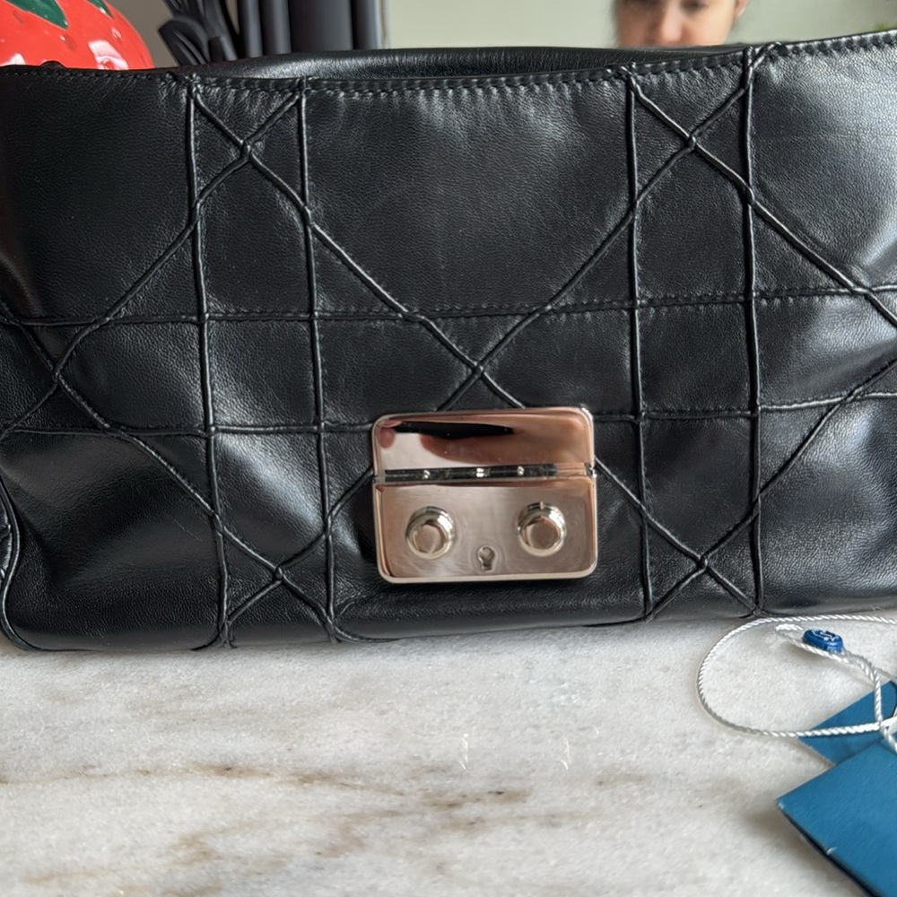 Dior Miss Dior New Lock Ruffle Trim Shoulder Bag (Medium) in Black Lambskin - Picture 10 of 12